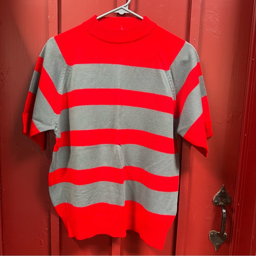 Vintage Ohio State Red and Gray Striped Short Sleeve Sweater